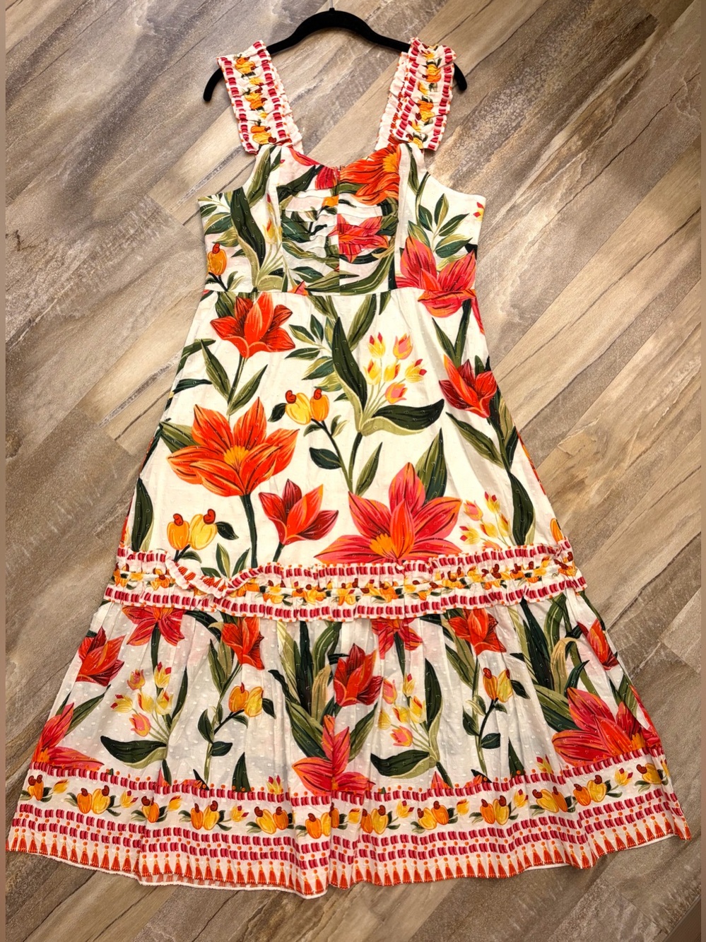 NWT FARM RIO Cashew Garden Floral Ruffle Midi Dress Size L Large